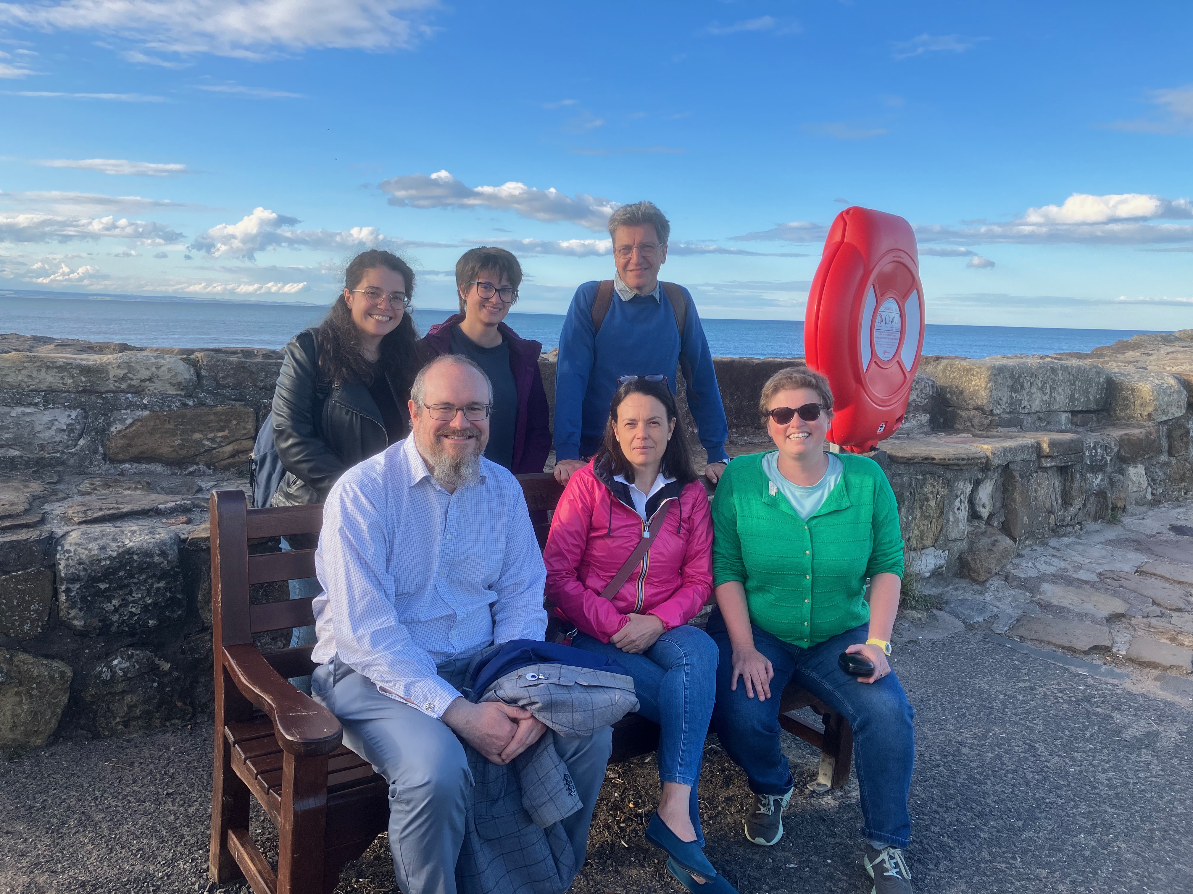 clockwise from back: Maria, Elena, Antonio, Janet, Marilena and Rob at St Andrews Harbour.